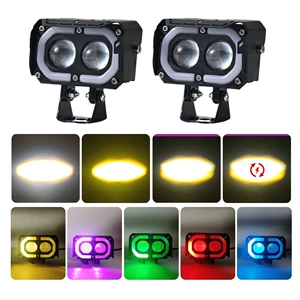 High-Brightness Motorcycle Electric Vehicle External Double-Eye Spotlight White and Yellow Two-Color Rgb Aperture Headlight Modified Car Light