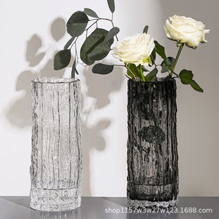 Scandinavian Accessible Luxury Ins Style Popular Extremely Frozen Glacier Primary Color Glass Vase Flower Arrangement Rose Flowers Living Room Dining Table Placement