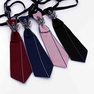 Cross-border suit shirt rhinestone striped student tie children's personality knot-free college style jk bow tie decoration