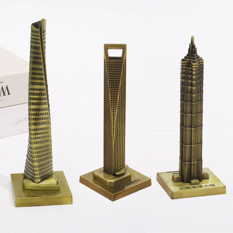 新款上海建筑模型金融中心金茂大厦外贸工艺品复古做旧装饰品摆件