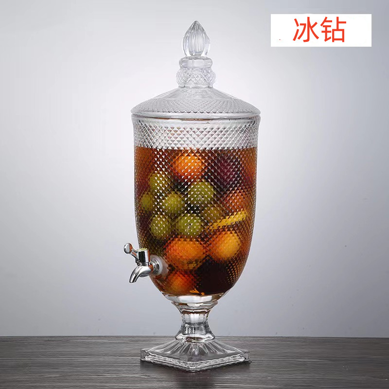 Botella de jugo de cristal repujado creativo con tapa y grifo de jugo de gran capacidad jarra de jugo de botella de agua fría transparente