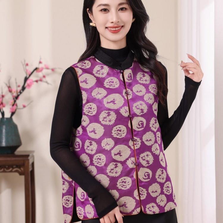 重工刺绣双面提花宽松马甲女春秋季新款立领外套减龄显瘦百搭上衣|undefined