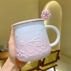 Rabbit Year Cherry Blossom High-Endurance Gift Cup Office Ceramic Cup Couple Coffee Cup Breakfast Milk Cup