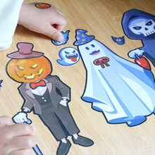 亞馬遜爆款兒童卡通萬聖節貼紙DIY南瓜女巫蝙蝠幽靈趣味表情貼紙