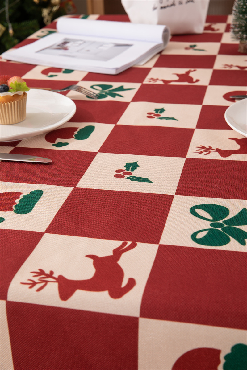 Tovaglia natalizia con bandiera da tavolo stampata in poliestere impermeabile, decorazione natalizia, con fiocco di neve e fiore di alce_voghion.com