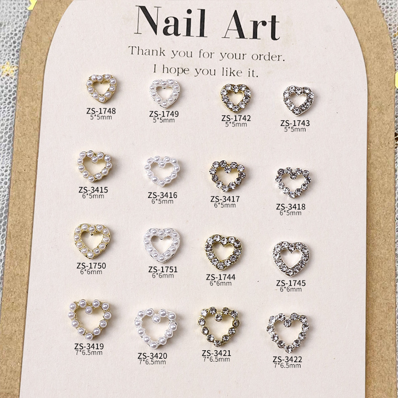 Internet Celebrant New Hollow-out Alloy Love Jewelry Solid Color French Advanced Texture Diamond Pearl Nail Art Jewelry