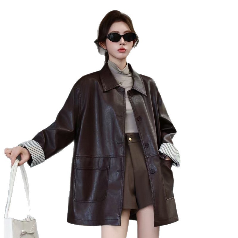 欧货复古西装皮衣外套女2025秋季新款高级感宽松机车夹克显瘦上衣|undefined