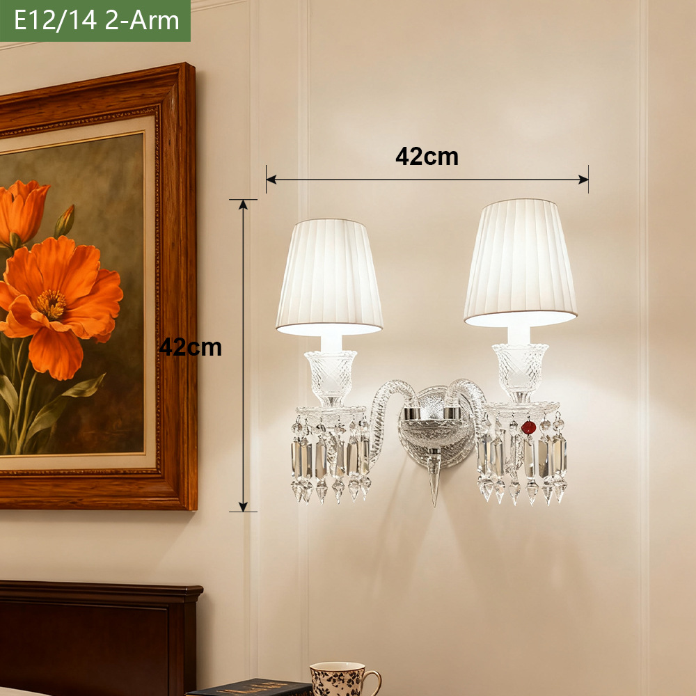 Luz de lujo de cristal francés lámpara de pared de fondo de la sala de estar moderna y simple dormitorio cabezal de cama pasillo lámpara retro