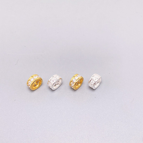 s925 pure silver white gold studded diamond wheel spacer beads handmade DIY spacer bead bracelet charm accessory material wholesale