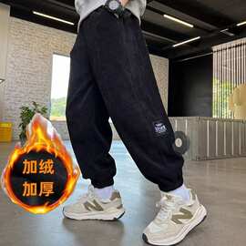 男童裤子春秋款儿童秋冬季秋装新款帅气男孩卡其色灯芯绒加绒长裤