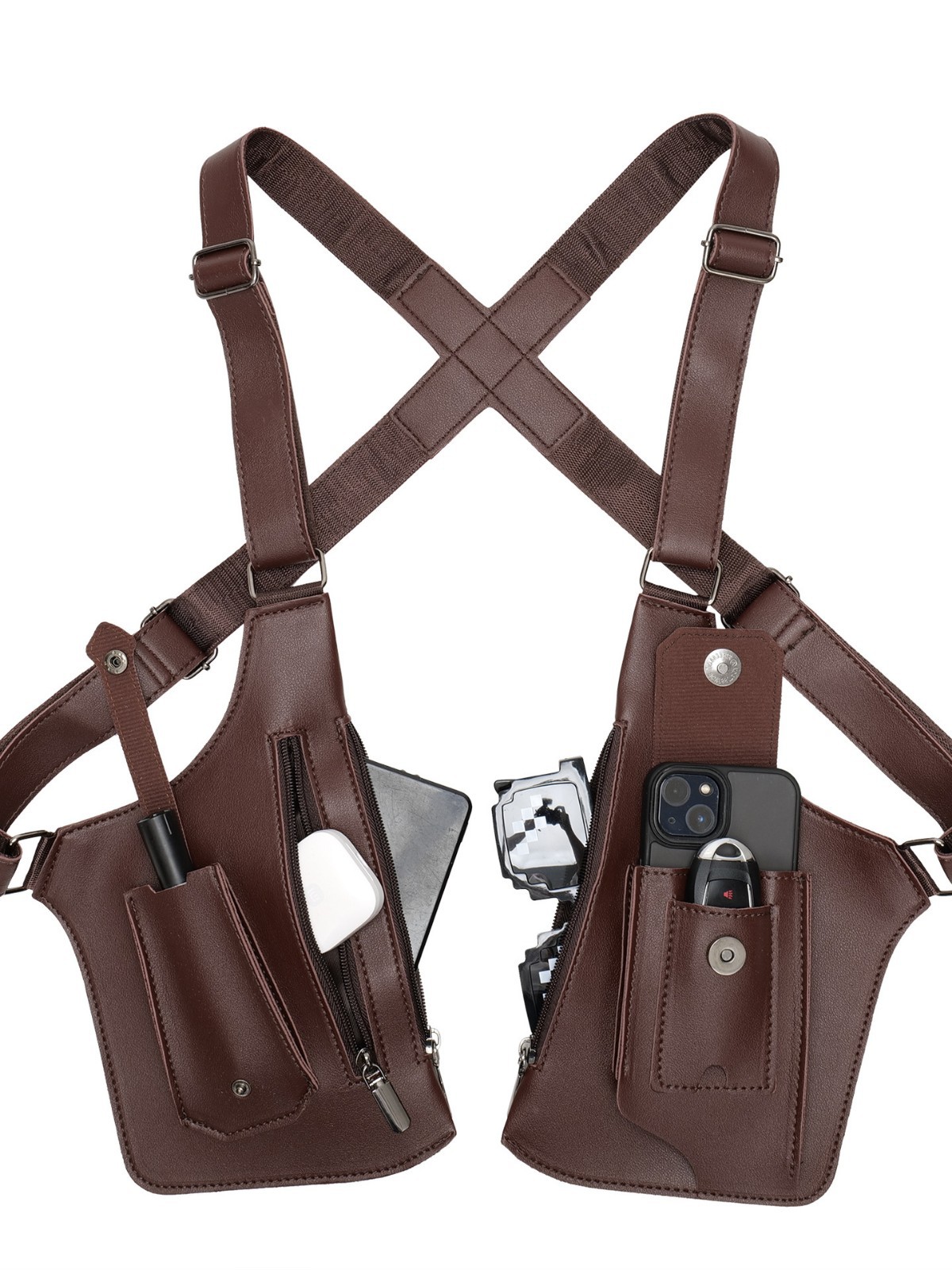 Amazon hombre retro brazalete bolso multifuncional mujer al aire libre bolso de teléfono móvil correa a través de 1861 marrón