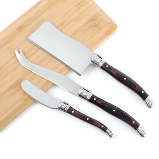 Spot color wooden handle thick stainless steel three-piece cheese knife set butter cheese knife baking tool combination