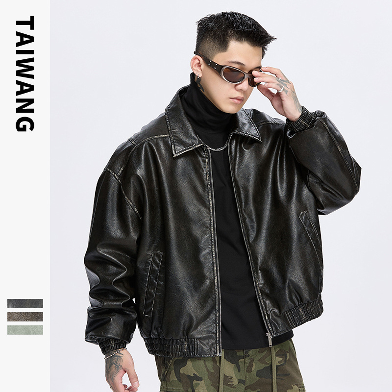 Men's Clothing Retro Lapel Leather Jacket _voghion.com