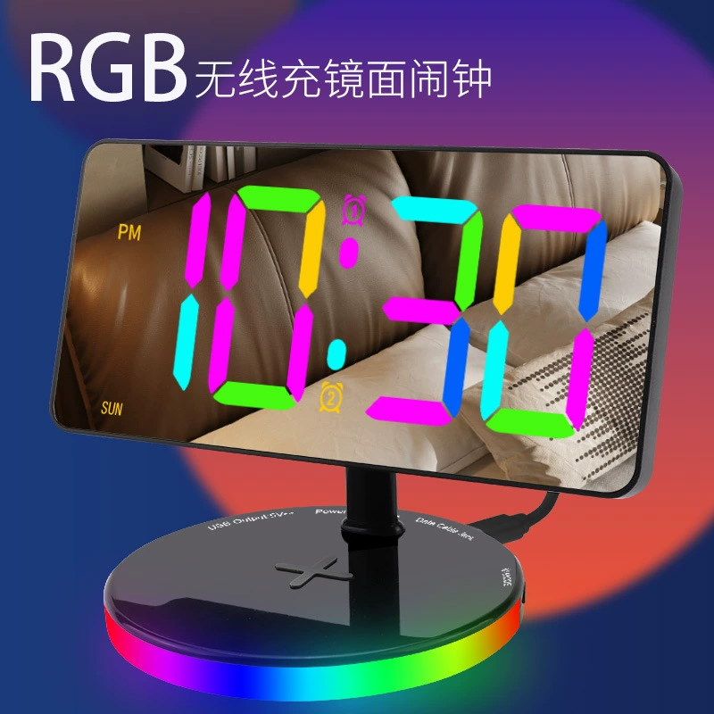 Креативная беспроводная зарядная ночная лампа будильника Красочный RGB светящийся прикроватный часы светящийся рабочий стол светодиодные электронные настольные часы