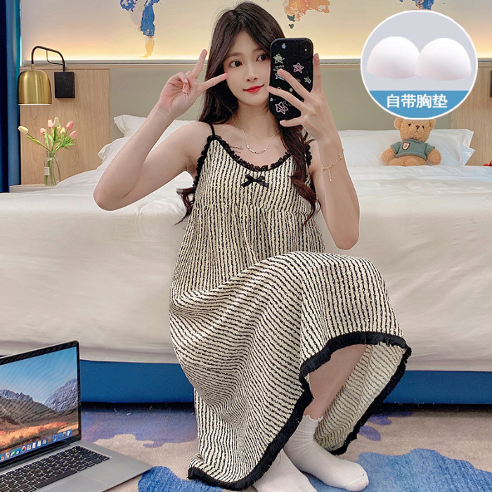 Pijamas de verano nubes de algodón encaje con almohadilla de pecho dulce lindos cabina pijama ropa de casa de mujer