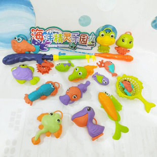 Beach water playing duck cartoon ocean fishing suit baby bath boys and girls educational play house stall toys