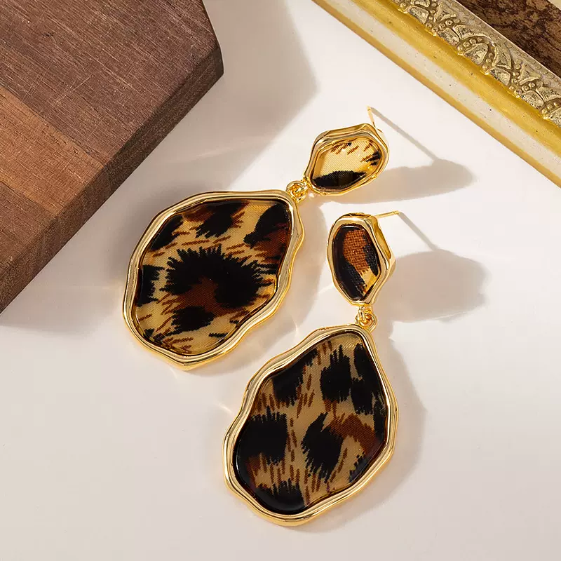 欧美跨境时尚夸张简约不规则几何豹纹耳坠耳环女气质时髦显瘦耳饰