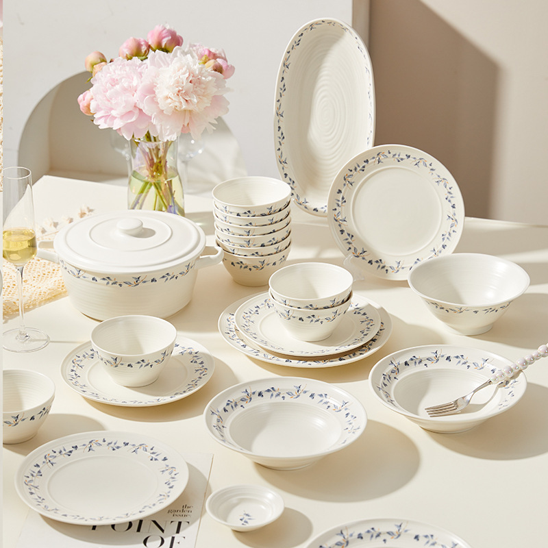 2026 New Product Lanxin Flower Tableware Ceramic Household Fresh and Simple Bowls and Plates Elegant Plates Soup Bowls Factory Wholesale