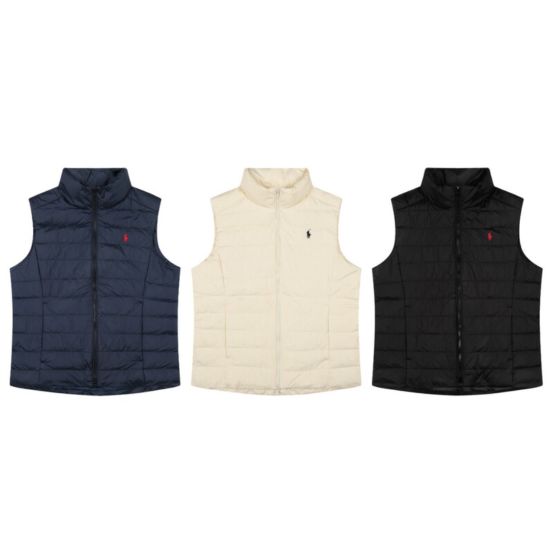 25Rl Ralph Lauren Women's Classic Lightweight down Vest Embroidered Warm Stand Collar Casual Easiest for Match One Piece