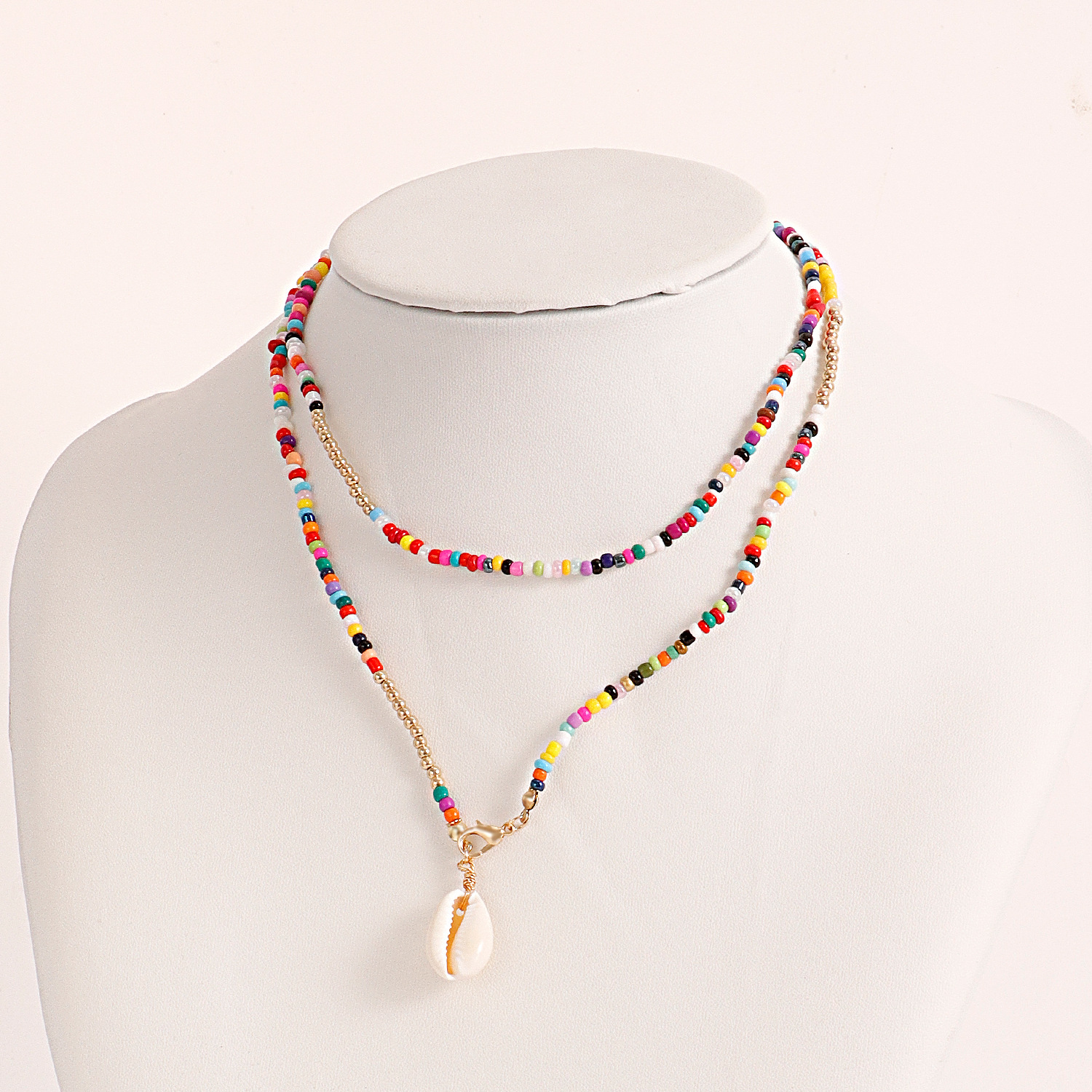 Bohemian Geometric Plastic Resin Shell Beaded Necklace display picture 6