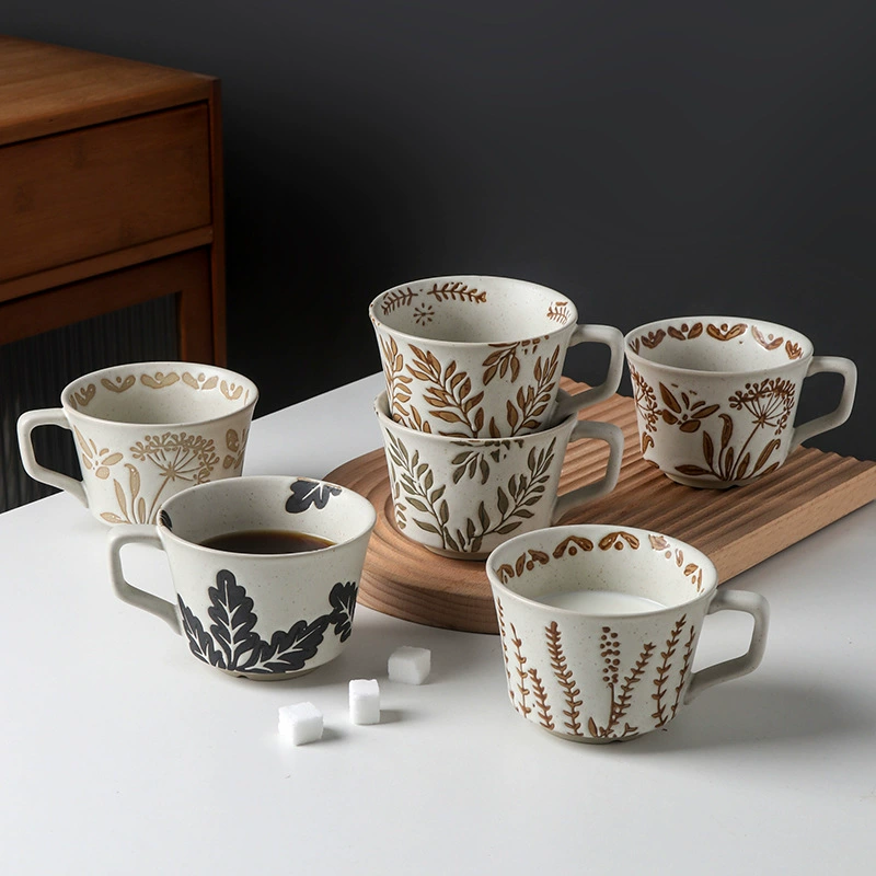 Керамическая креативная кружка с плавающим растением, ручной росписи, интернет-знаменитость, кружка для напитков, простая ретро-кружка, высококачественная кофейная кружка оптом