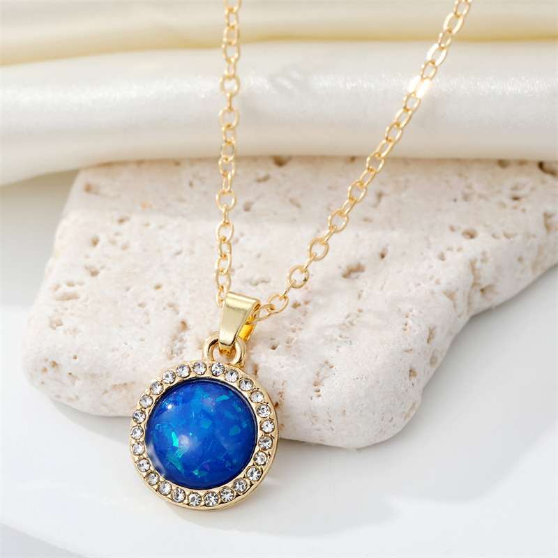 Vintage Bohemian Full Diamond round Water Drop Resin Necklace Simple Opal Pendant Necklace CrossBorder Sold Jewelrypicture6