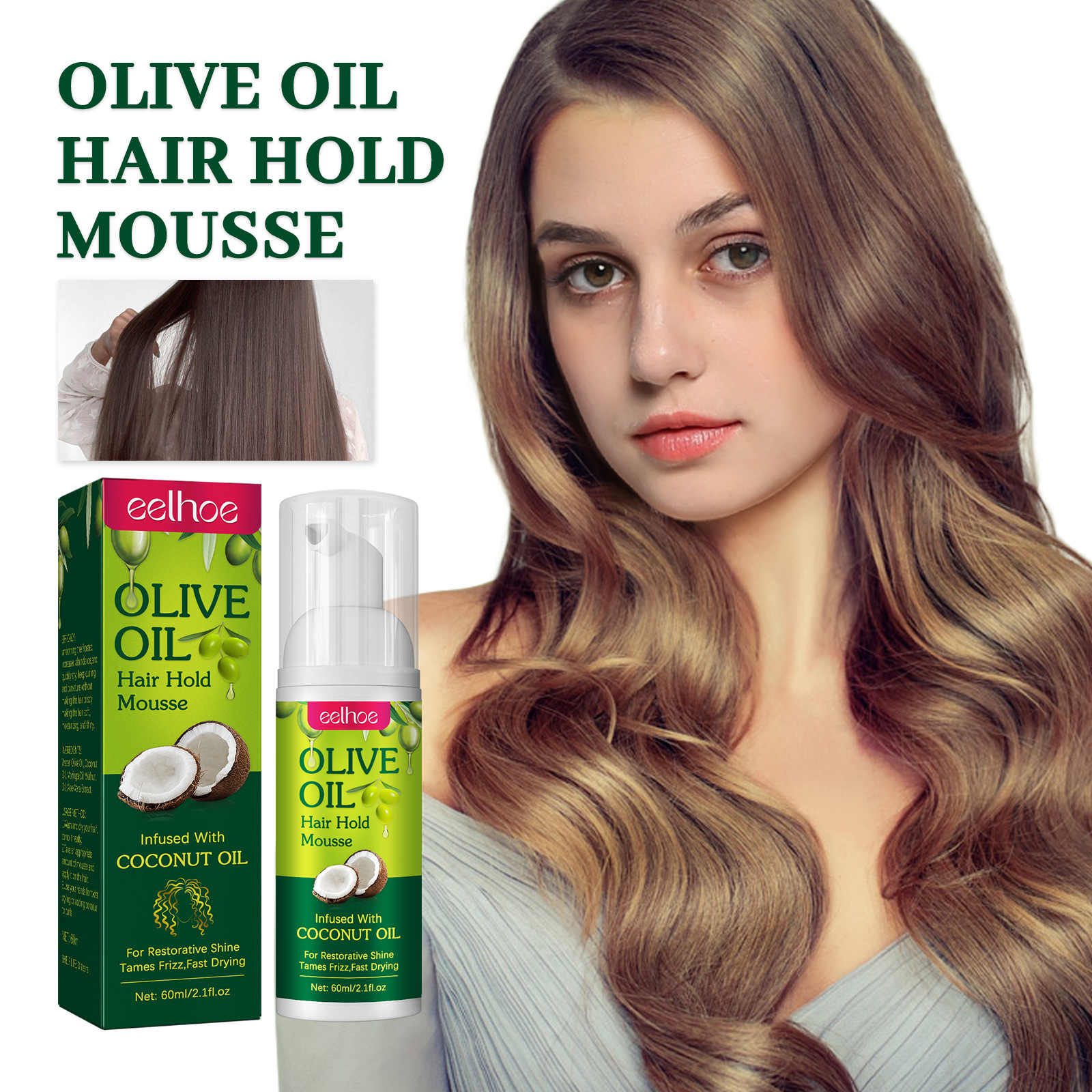 Description Picture 2 of item60ml Olive Oil Curly Hair Product Curly Hair Styling Mousse Curling Moisture Curly Hair Mousse Curl Enhancer Hair Hold Cream