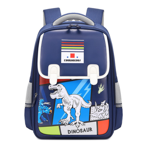 New primary school student schoolbag male dinosaur PU leather large capacity lightweight burden-reducing spine protection children's backpack for grades 1-6