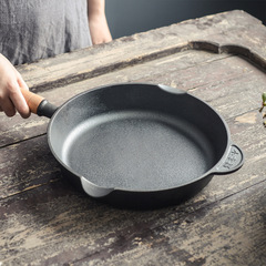 New Product Wooden Handle Cast Iron Flat Bottom Pan Household Fry Pan Non-coated Non-stick Cast Iron Pan Steak Griddle Pan Gas Universal 