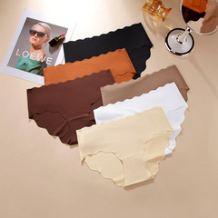 European and American large size seamless ice silk underwear for women with wavy edge breathable sports yoga bikini mid-waist briefs for women