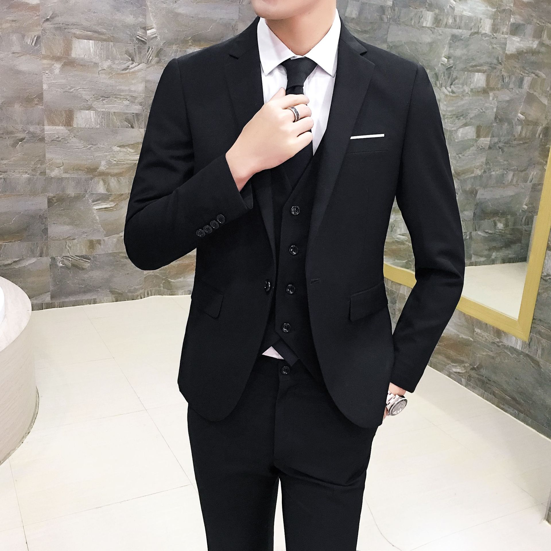 Nuevo traje guapo traje de hombre joven moda coreana estudiante traje de boda de tres piezas chaqueta casual slim fit