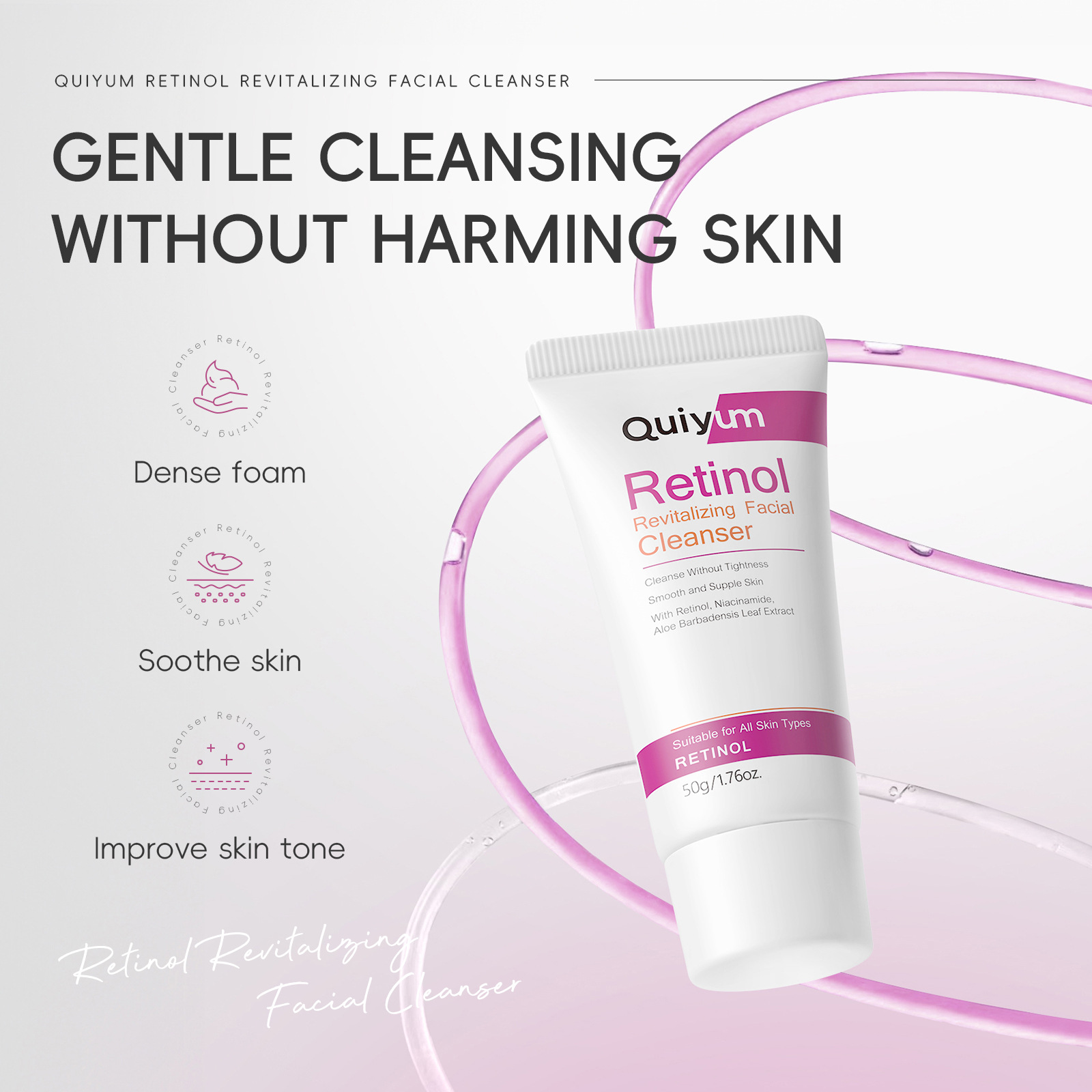 QUIYUM Retinol Facial Cleanser 50g, a cross-border skincare manufacturer, is a pore-cleansing, hydrating and moisturizing facial cleanser undefined