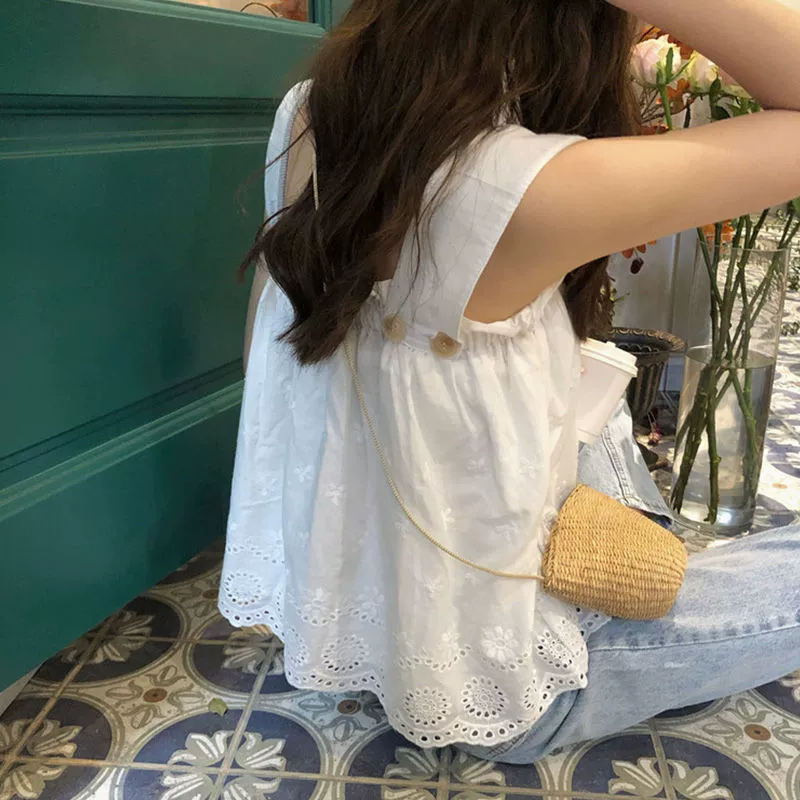 Милый женский топ-камизоль, новинка лета 2025, свободная вышитая блузка, модная майка для ношения под одеждой.