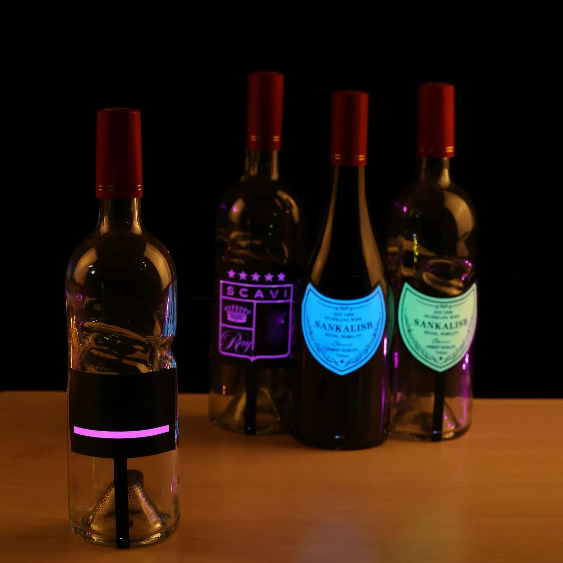 专业定制红酒发光酒标贴亚马逊香槟BOM酒瓶EL冷光酒瓶贴