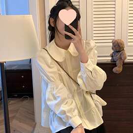 灯笼袖衬衫女装秋季2026新款法式小众设计感宽松褶皱别致长袖上衣