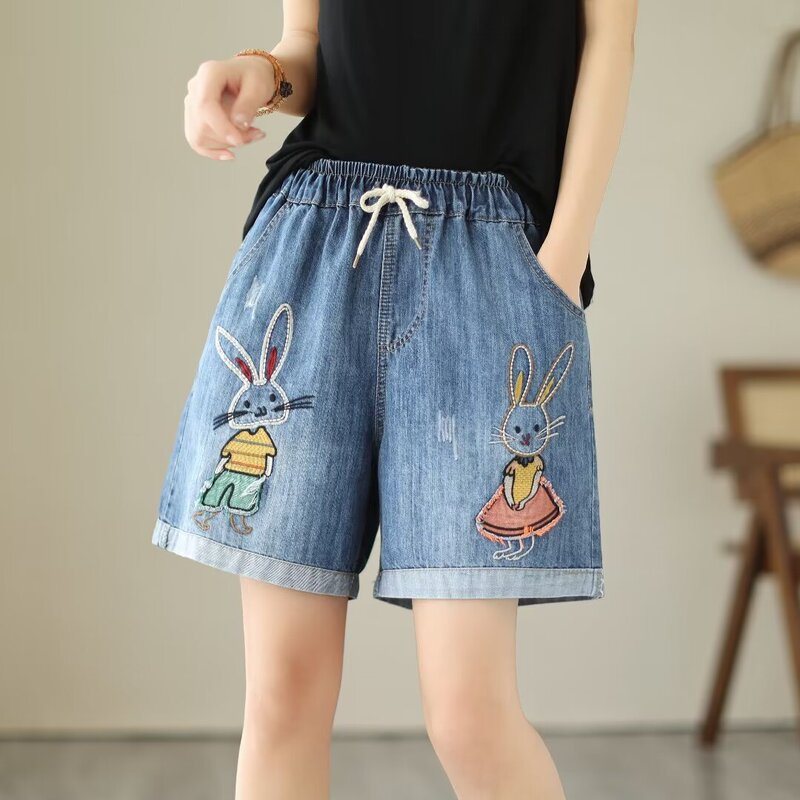 2025 Summer Wear Thin Denim Shorts Women's Loose Slim Wide Leg Pants Students Plus Large Size Pants 2025 Summer Wear Thin Denim Shorts Women's Loose Slim Wide Leg Pants Students Plus Large Size Pants