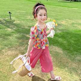 女童套装儿童夏季碎花上衣时髦阔腿裤2026新款女宝宝夏装两件套潮