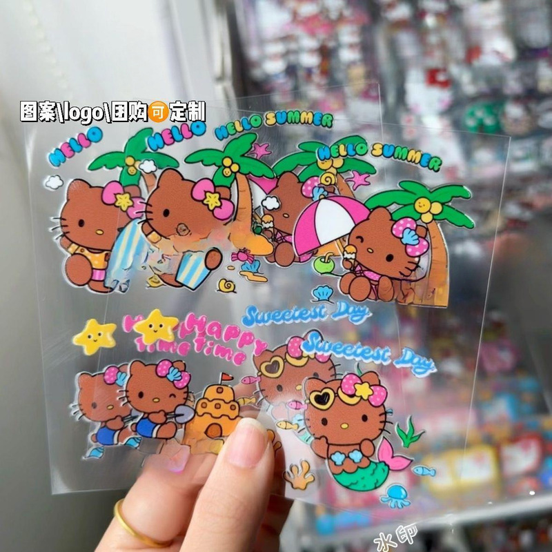 黑皮Hello Kitty转印贴纸杯子手机壳贴纸可爱卡通凯蒂猫水晶贴|undefined