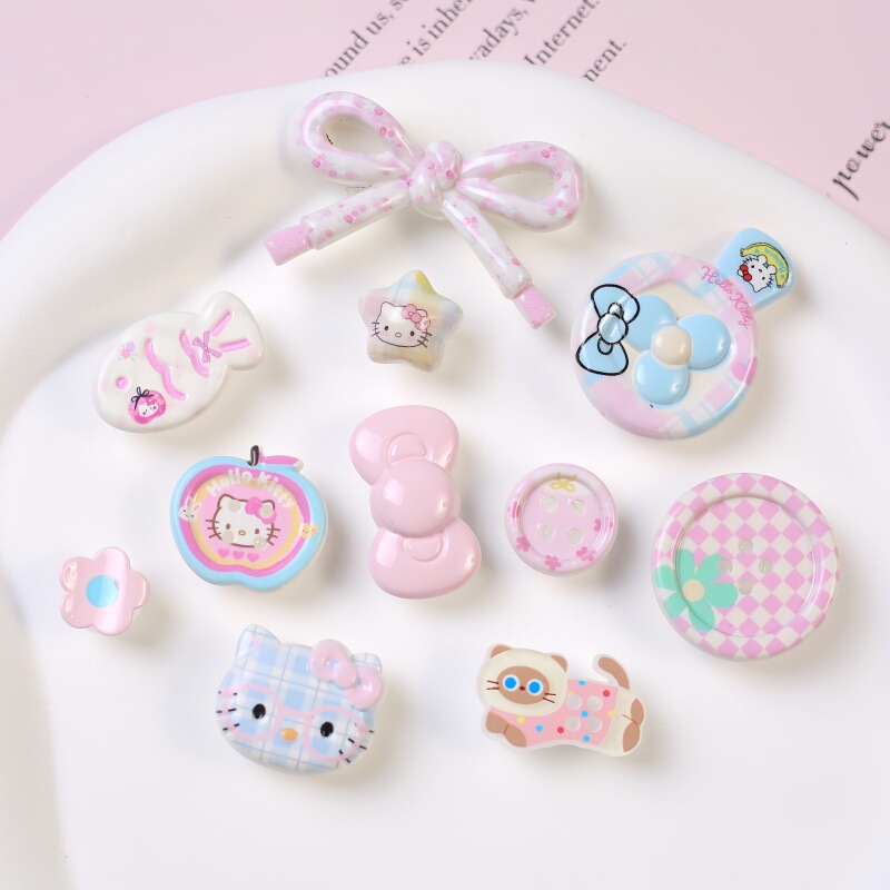 Pink Series Cat Resin Bowknot Shoe Accessories DIY Phone Case Hairpin Hair Accessory Patches