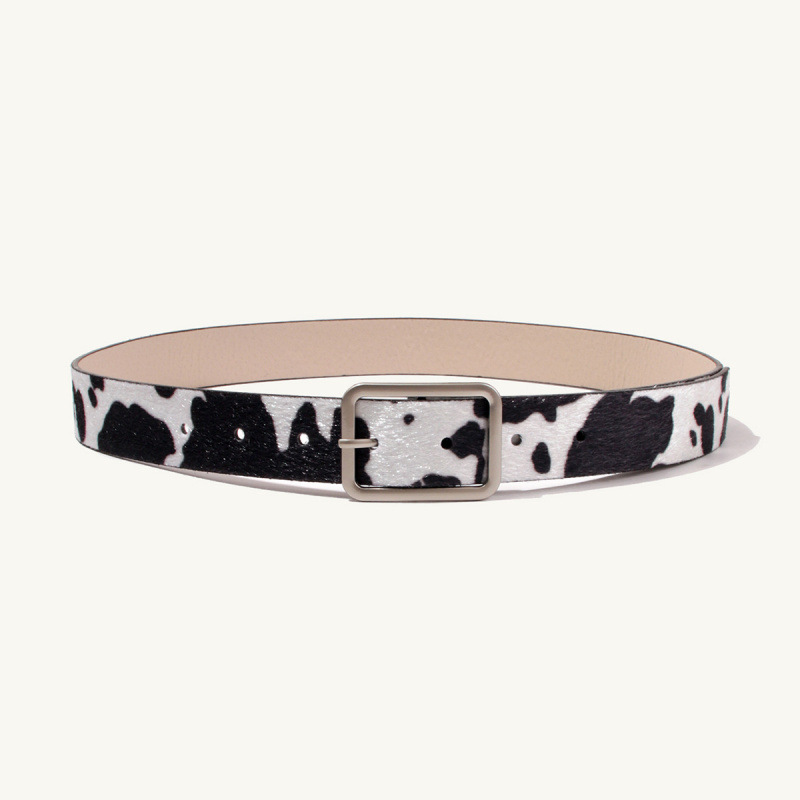 Spot New Day Buckle Black And White Cow Pattern Horsehair Women's Fake Hair Fashion PU Belt_voghion.com