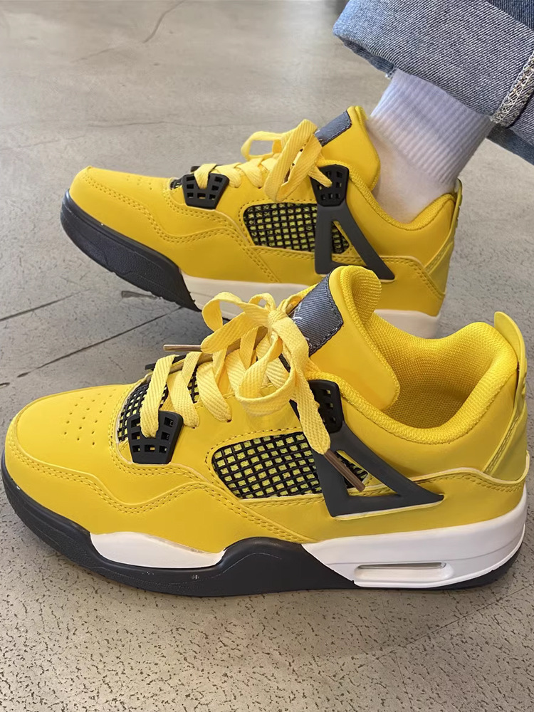 Zapatos de cojín de aire, zapatos de nicho de hombre, zapatos de moda de verano, zapatos de baloncesto amarillos de suela gruesa