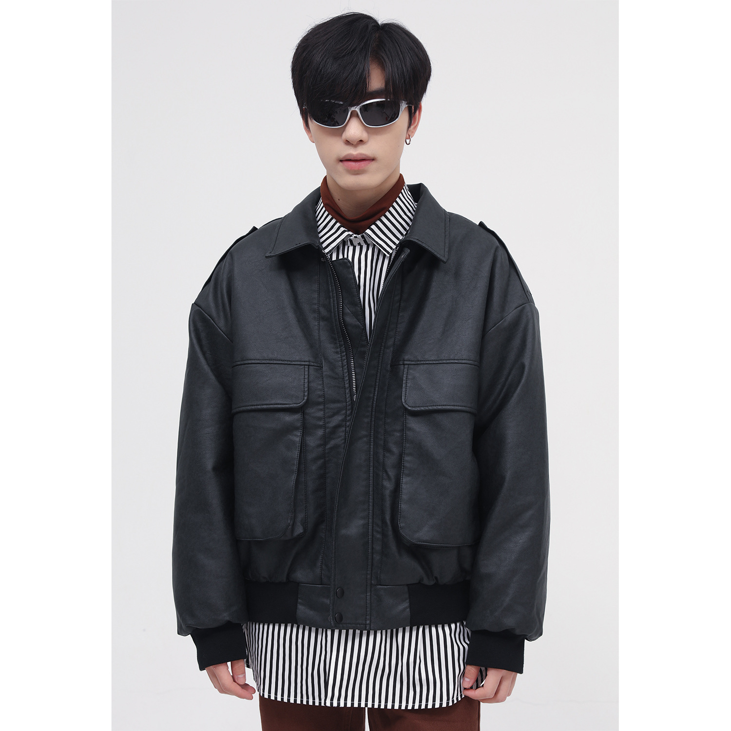 Ropa de Hombre | Invierno nuevo estilo retro de Hong Kong chaqueta de cuero de motocicleta estilo coreano chaqueta acolchada de moda para hombres y mujeres