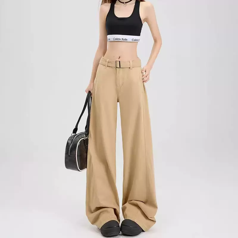 D9119潮流慵懒风百搭高腰阔腿牛仔裤女春秋季显瘦垂感宽松牛仔裤