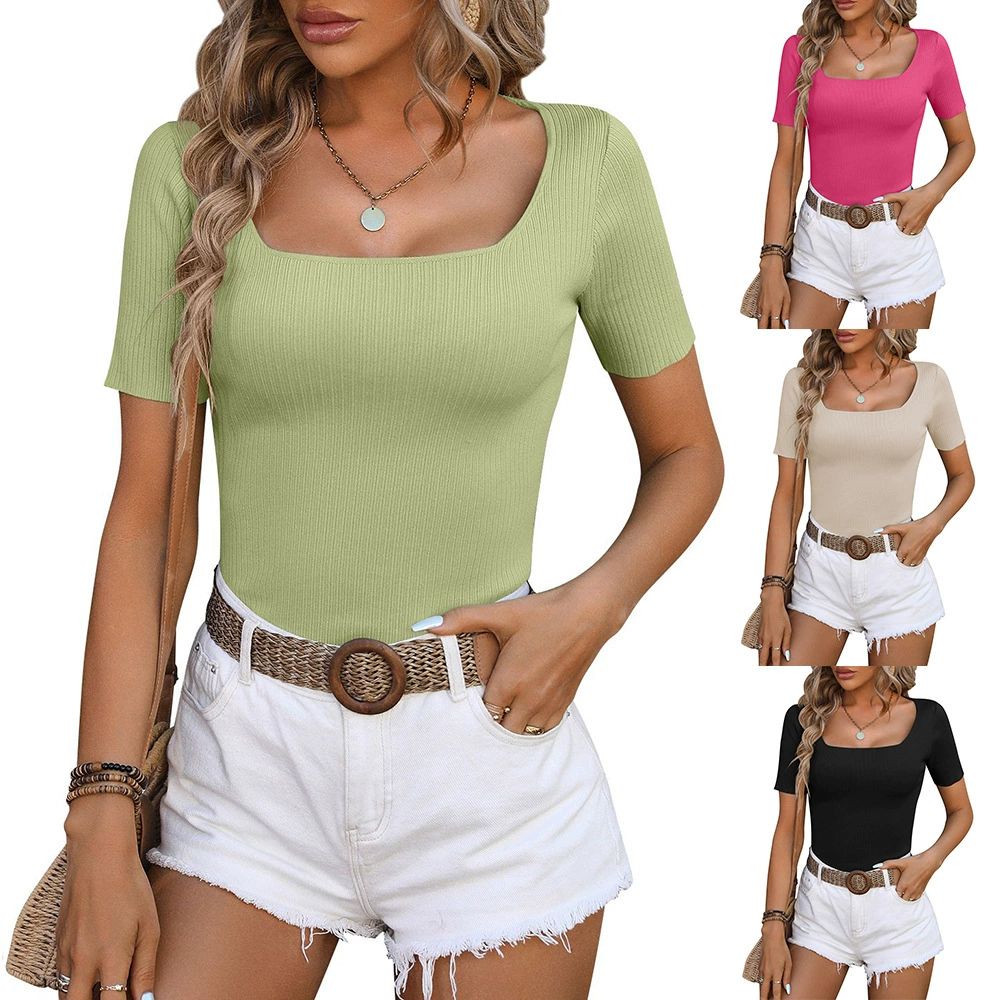 2024 Летний новый трансграничный европейский и американский женский амазонка взрывается женский квадратный воротник с плотным льдом свитер