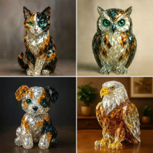 跨境独立站新款 Crystal Animal Sculptures树脂动物雕塑居家摆件