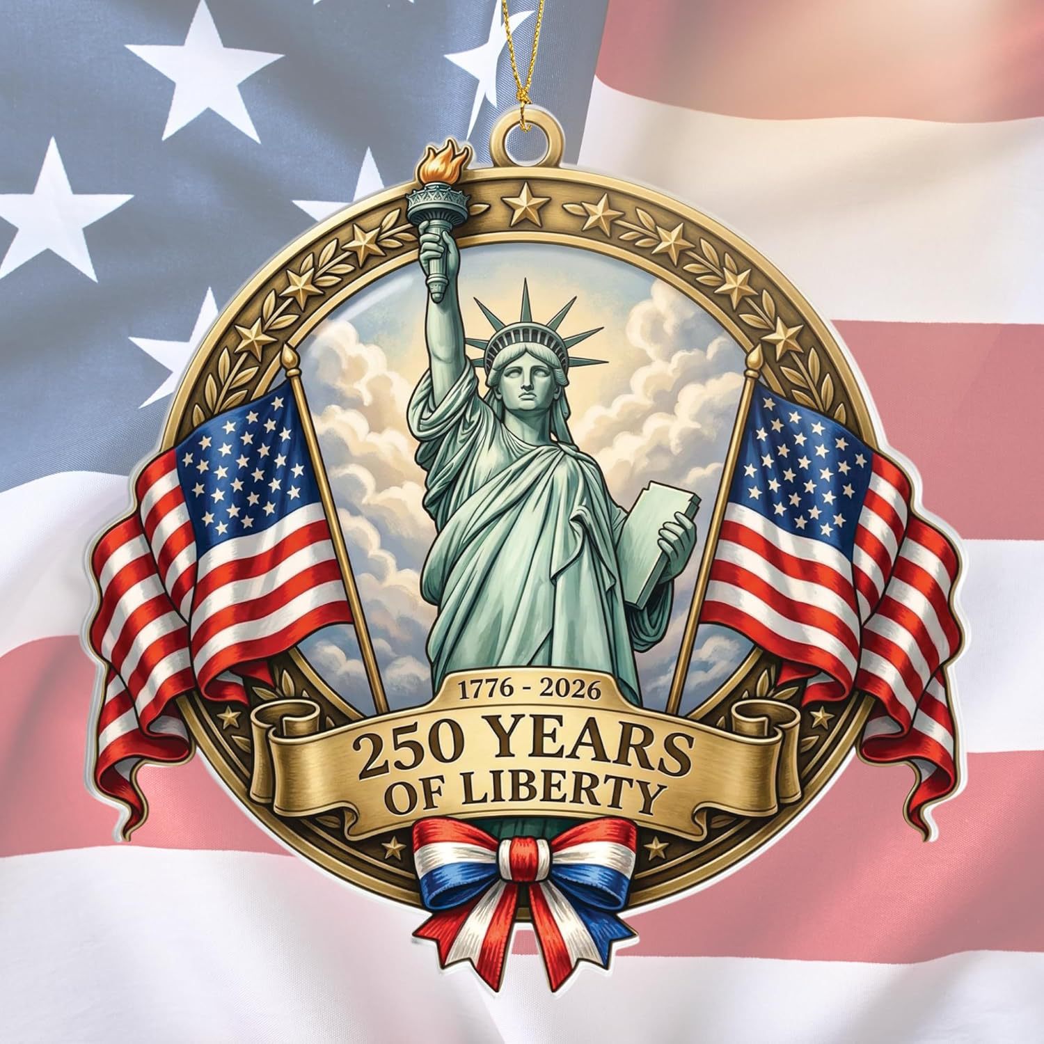 Decoración del 250 aniversario de la fundación de los Estados Unidos - Decoración del árbol de Navidad del Día de la Independencia de la Estatua de la Libertad 2D plana