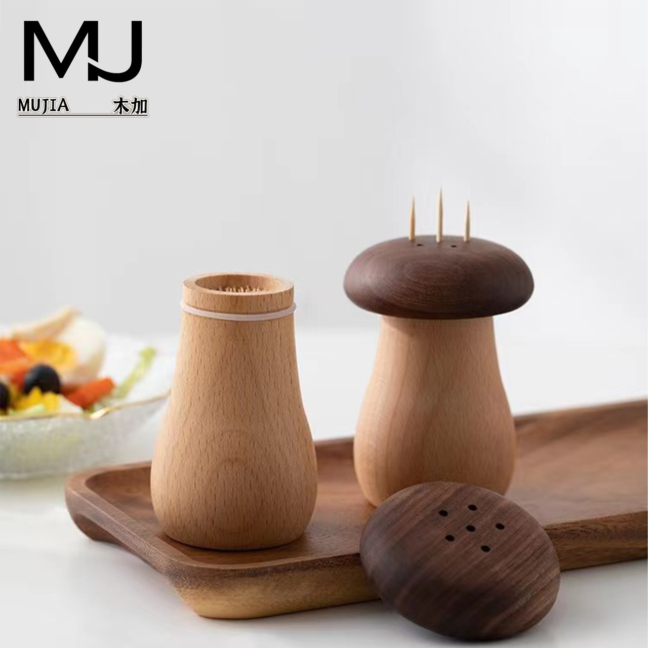 Caja de palillo de nogal creativo, decoración de escritorio para el hogar, tubo de palillo de dientes, hongo lindo, caja de almacenamiento de palillo de alto valor