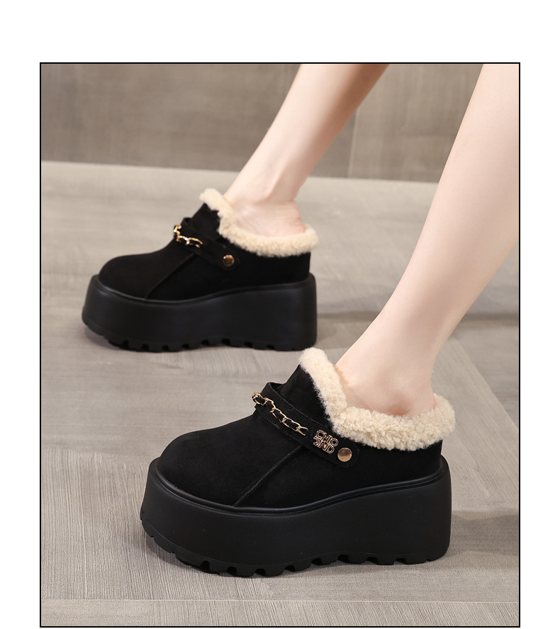 Dép lông giữ ấm mũi kín đế dày tăng chiều cao trong, phong cách Birkenstock thu đông — màu đen chi tiết 18