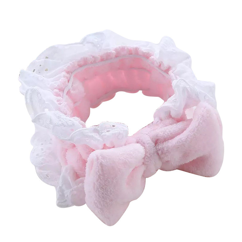 [Entrega de una pieza] ins japonés terciopelo coral suave arco vintage oreja de madera encaje banda para el cabello