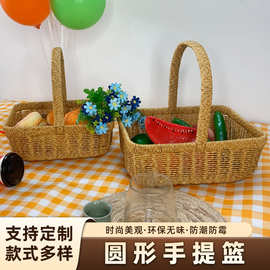 长方形手提水果篮买菜购物篮鸡蛋筐手工藤编野餐手提篮厂家批发